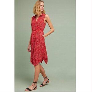 MAEVE (by Anthropologie) Vicki Red Geometric Floral Shirtdress Sleeveless Midi 2